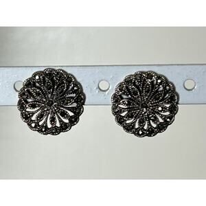 Beautiful Vintage Sterling Marcasite Button Stud Earrings